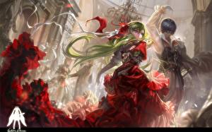 Картинки Vocaloid аниме девушка в красном платье Аниме