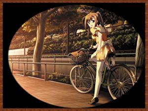 Обои Велосипед девочка из аниме на велосипеде Аниме
