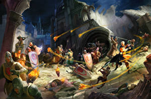 Фото Иллюстрации к книгам битва мага с воинами в городе Фантастика