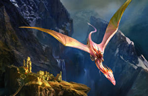 Обои для рабочего стола Иллюстрации к книгам воин летит на драконе Фэнтези