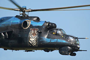 Фотографии Вертолет с рисунком тигра Авиация