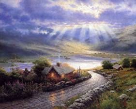 Обои Живопись Thomas Kinkade emerald isle cottage.