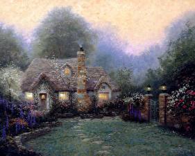 Фотография Живопись Thomas Kinkade evening at merritts cottage