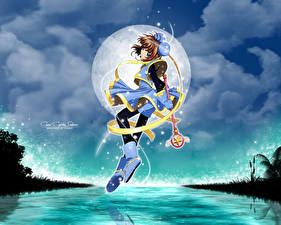 Картинки Card Captor Sakura волшебница на фоне луны Аниме