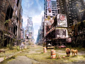 Картинка Конец света Тайм-сквер после апокалипсиса Фэнтези