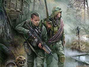 Фото STALKER солдаты на болоте Игры