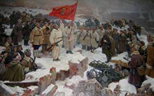 Фотография Рисованные Солдаты солдаты с флагом Ленина военные