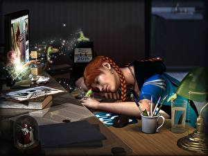 Картинки девушка уснула на столе 3D Графика Фэнтези Девушки