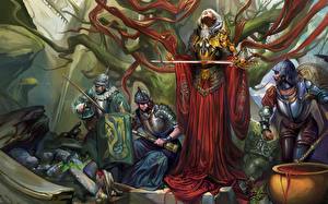 Картинка Воины Мечи Щит Доспехи королева Фантастика Девушки