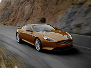 Фотографии Aston Martin коричневый на дороге автомобиль