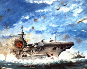 Картинка Рисованные Корабли Авианосец HMS Victorious военные