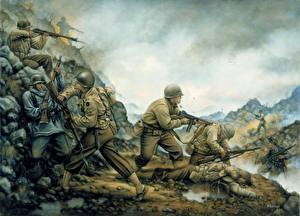 Обои Рисованные Солдат против немцев Армия
