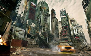 Фотографии Апокалипсис такси в разрушенном городе Фантастика