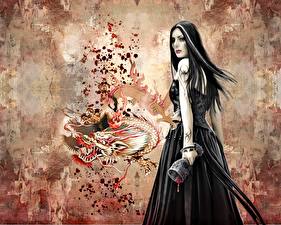 Картинка Готика Фэнтези готическая девушка с бокалом крови Фантастика Девушки