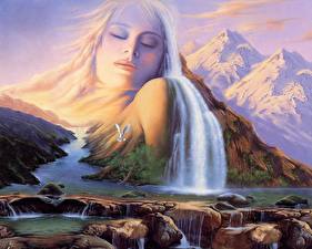 Фотографии Фантастический мир Горы девушка гора Фэнтези Девушки