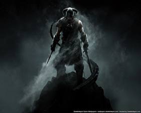 Обои для рабочего стола The Elder Scrolls The Elder Scrolls V: Skyrim воитель в шлеме с рогами Игры
