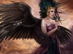 Обои Ангелы с черными крыльями Фэнтези Девушки