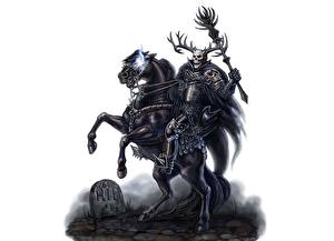 Обои Демон Лошади Броня Посоха рогатый демон смерти на коне Фантастика