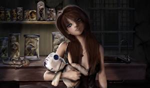 Картинка Готика Фэнтези девочка с унылой игрушкой