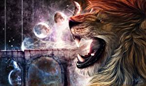 Картинка Волшебные животные Клыки лев Фэнтези