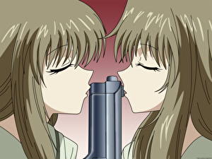 Картинки Futakoi Alternative девушки целуют пистолет