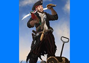 Картинки Пираты Мужчины Сабли классический с попугаем