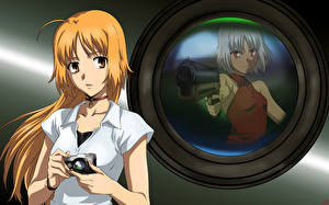 Фотография Canaan девушка с пистолетом в зеркале Аниме