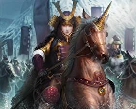 Картинки Legend of the Five Rings девушка воин на коне Игры