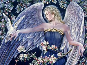 Картинка Ангелы с голубем Фэнтези Девушки