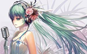 Картинки Вокалоид девушка у микрофона с наушниками Аниме
