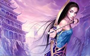 Фото Воины Лучники Стрелы Лук оружие Фантастика Девушки