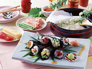 Фотографии Вторые блюда Японский стол Пища