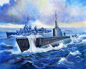 Фотография Рисованные Подводные лодки Submarine class Gato (1942) Армия
