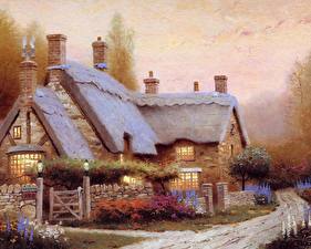 Обои для рабочего стола Картина Thomas Kinkade mc kennas cottage