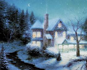 Картинка Живопись Thomas Kinkade moonlit sleigh ride