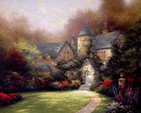Обои Картина Thomas Kinkade morning at ivycrest manor
