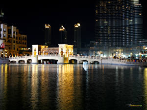 Фотография Мосты Дубай Объединённые Арабские Эмираты Ночью Города