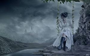 Фотографии Качели Фантастика Девушки