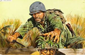 Картинки Рисованные Солдат Военная каска военные