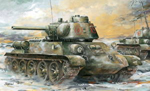 Фото Рисованные Танк Т-34 T-34/76 военные