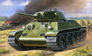 Обои для рабочего стола Рисованные Танк Т-34 T-34/76 1940 y. Армия
