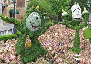 Фотографии Много Франция Парк Walt Disney Цветы Мультики