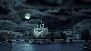 Фотография Франция Луна Parizh sobor notr-dam Города