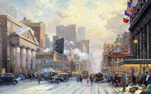 Картинка Живопись Thomas Kinkade New York, snow on seventh avenue