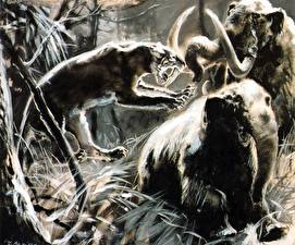 Обои Древние животные Мамонты Reindeer & Mammoth hunters