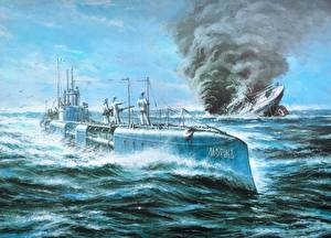 Картинка Рисованные Корабли Подводная лодка Морж