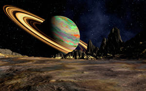 Фото Планета Кольца планет 3D Графика Космос