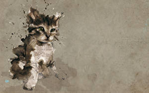 Фотографии Кошка Рисованные Животные