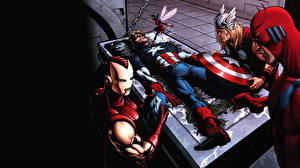 Обои для рабочего стола Герои комиксов Капитан Америка герой Железный человек герой Фантастика
