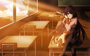 Обои Bakemonogatari Аниме Девушки